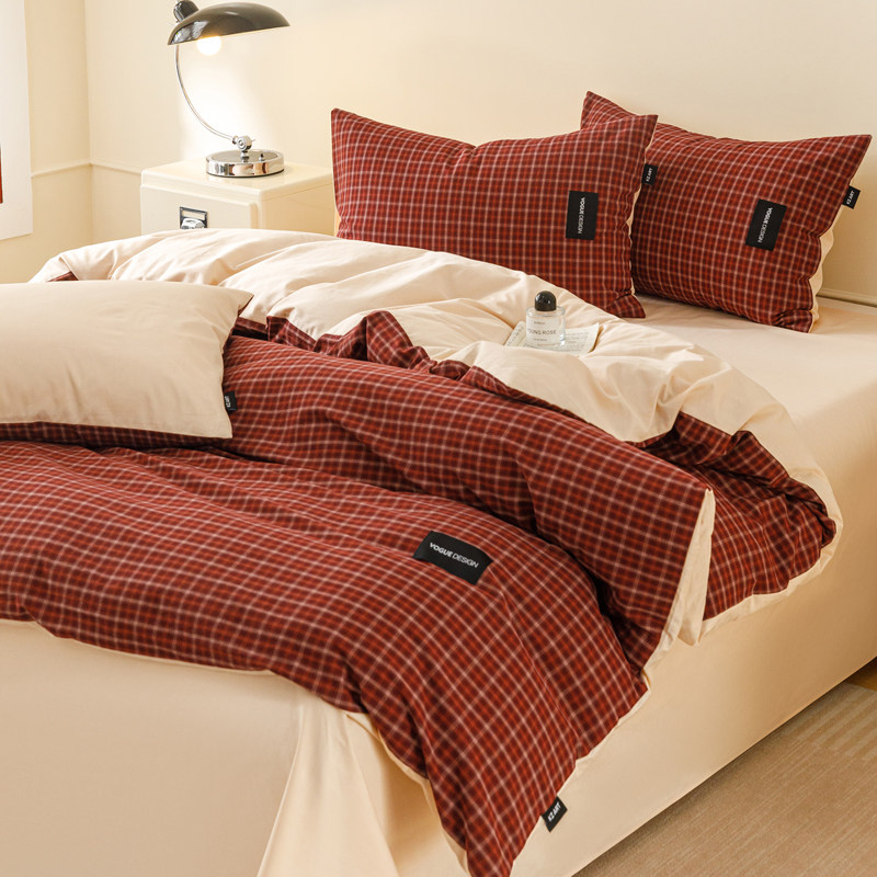 日式简约全棉色织格子水洗棉四件套复古中性民宿风床上用品床笠款,床上用品,床品套件/四件套/多件套,淘宝优惠券,粉丝福利购,淘宝优惠卷