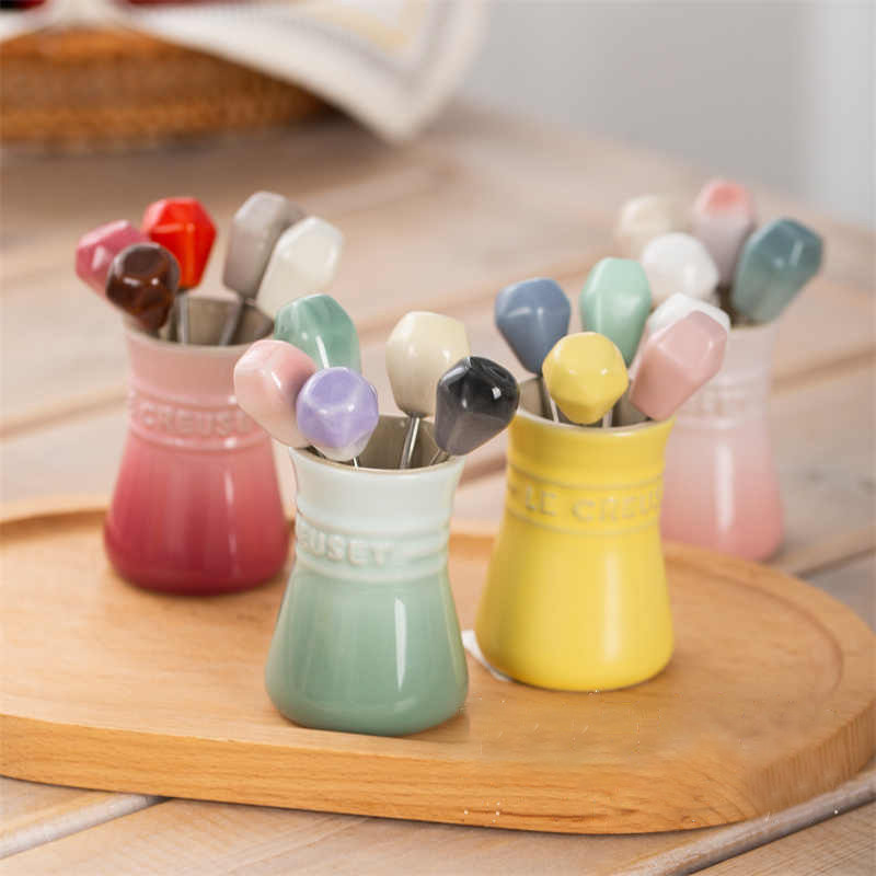 法国酷彩LE CREUSET水果叉子儿童下午茶餐具蛋糕甜品叉5件套