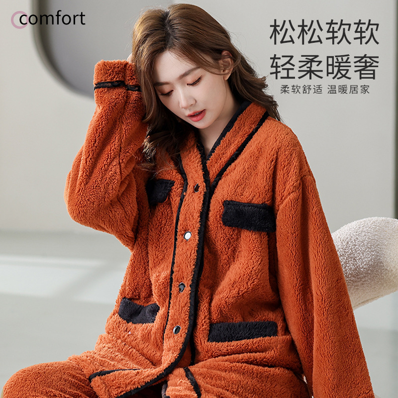 睡衣女珊瑚绒长款加厚加绒冬天