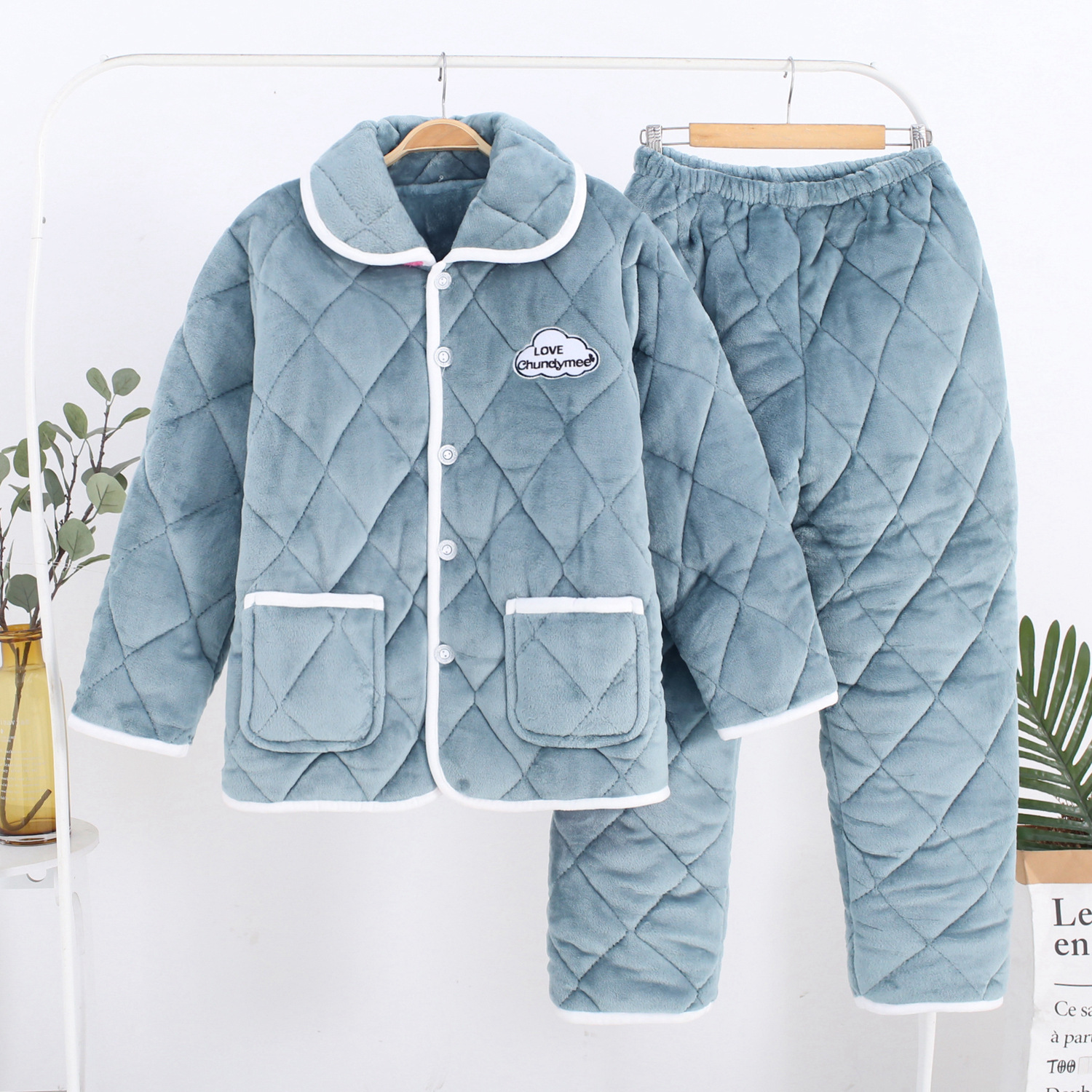 睡衣女冬季三层加厚夹棉睡衣女