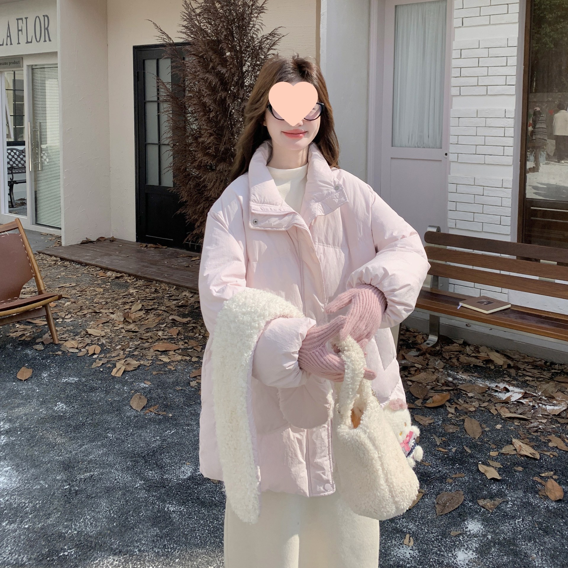 粉色超好看服女小个子新款设计感中长款羽绒棉 棉服围巾面包服