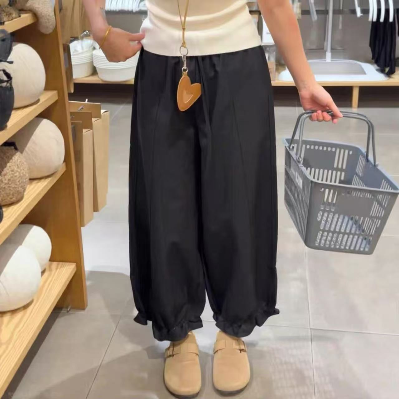 200斤木耳花边九分灯笼裤女秋休闲裤