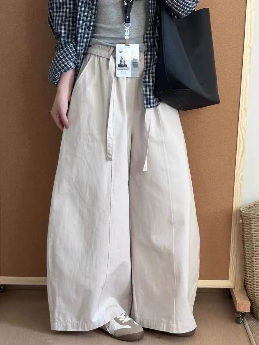 时髦复古工装风弯刀裤女2025秋季抽绳阔腿休闲裤显瘦百搭镰刀裤字