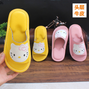 头层牛皮可爱卡通KT猫儿童凉拖鞋男女童防滑夏款软底居家拖鞋小孩