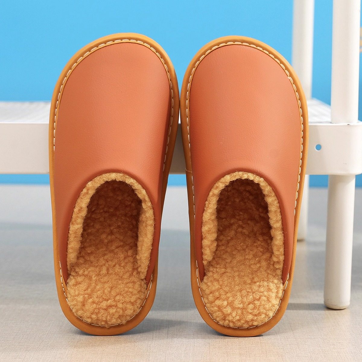 小孩真皮棉拖鞋男女儿童家居室内防滑毛保暖懒人鞋宝宝棉鞋秋冬季