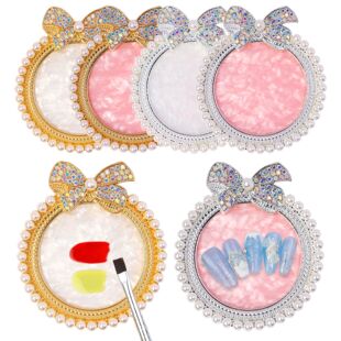 日式美甲调色板大蝴蝶结珍珠镶钻美甲展示板玛瑙树脂美甲工具