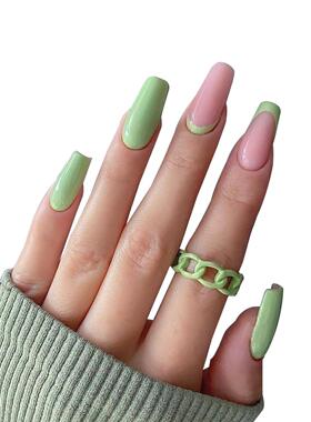 跨境夏日抹茶press on nail 假指甲美甲贴片指甲贴片穿戴甲成品