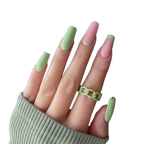 跨境夏日抹茶press on nail 假指甲美甲贴片指甲贴片穿戴甲成品