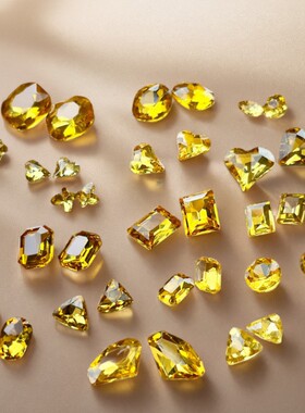 超闪金黄色美甲饰品钻精灵黄尖底异形钻美拉德歪心直角指甲钻