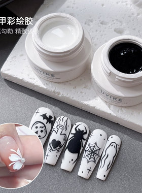 日式美甲彩绘胶黑色白色画花瓣奶油胶勾边拉线条浮雕光疗指甲油胶