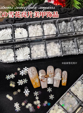 网红雪花亮片美甲饰品冬季圣诞系列爆闪轻奢细沙雪花指甲贴片