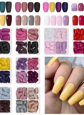 跨境热卖纯色哑光磨砂甲片短款全贴磨砂假指甲可拆卸穿戴式96pcs
