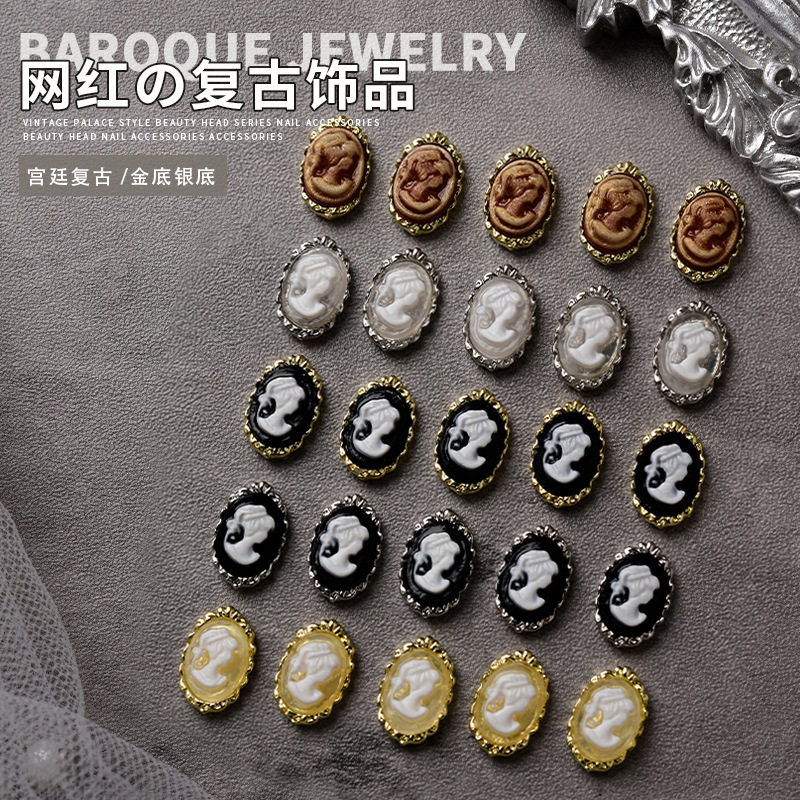 网红美甲复古美人头金属饰品暗黑风合金钻银色巴洛克宫廷指甲配饰,彩妆/香水/美妆工具,指甲装饰,淘宝优惠券,粉丝福利购,淘宝优惠卷
