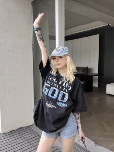 信任短袖ERD忧郁的富二代做旧标语字母高街水洗宽松休闲美式T恤