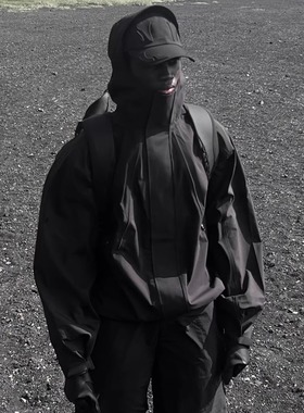 POPDADA ARCHIVES高街机能黑武士特氟龙防水防风硬壳冲锋衣外套