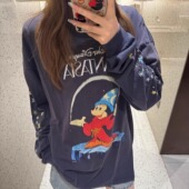 SAINT Mxxx米奇幻想曲日晒褪色做旧破坏复古全棉宽松休闲长袖 T恤