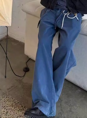 ERL FW24 Vintage法工裤复古水洗做旧阔腿宽松baggy蓝色休闲长裤