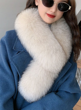 韩国贵牌雪地蓝狐奢华狐狸毛围巾女士围脖皮草大衣领子帽条披肩