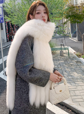 韩版琥珀色狐狸毛流苏披肩大围巾真毛保暖九尾狐皮草大毛领坎肩