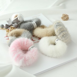 包邮 新品 回馈进口水貂毛皮草发带发绳发圈真毛头绳女发饰手环两个