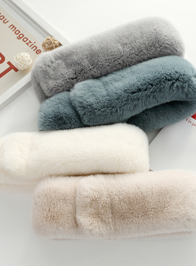 天鹅绒整皮獭兔毛围巾男女冬季韩版皮草围脖吸扣双面真毛保暖加厚