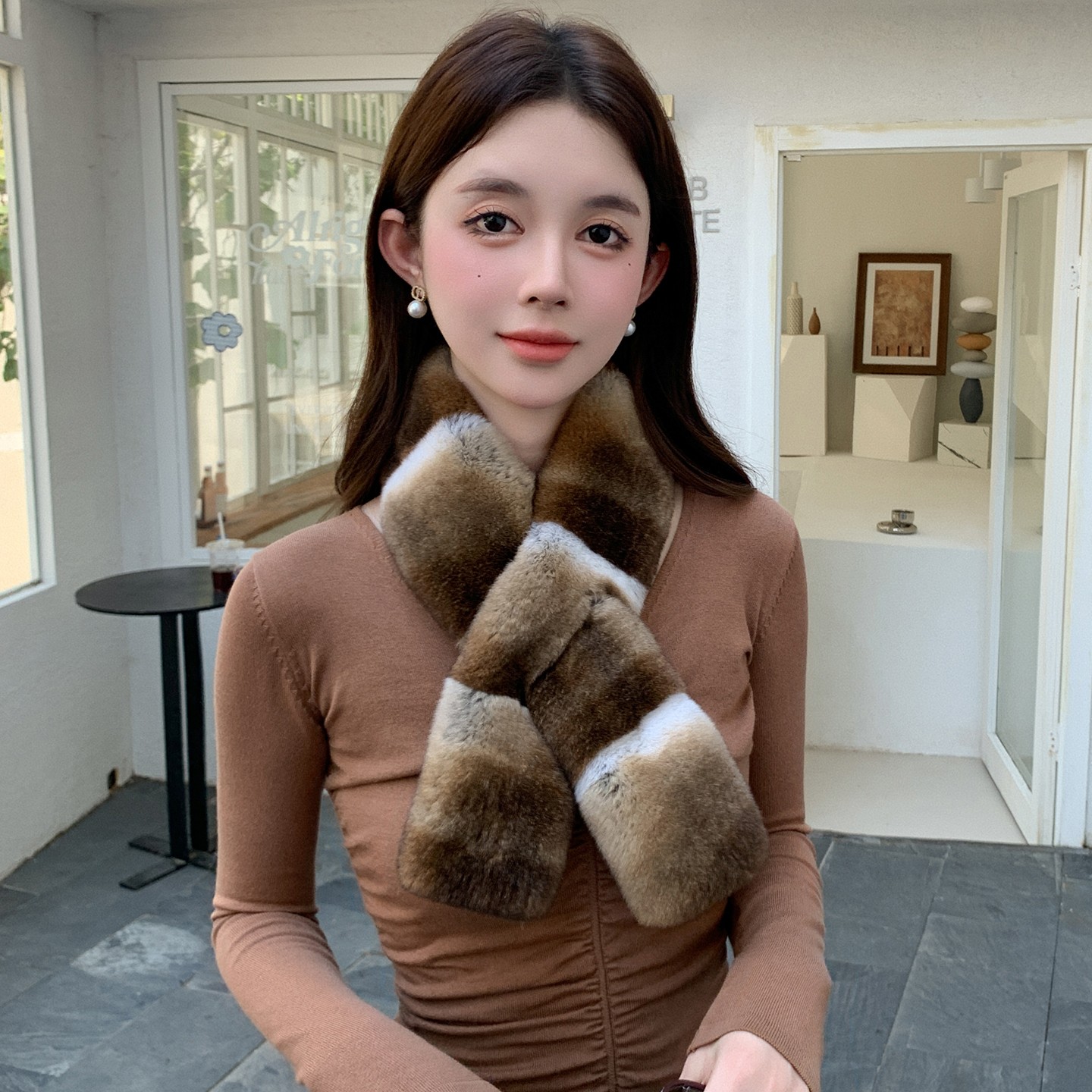 仿龙猫青紫蓝本色双面围巾