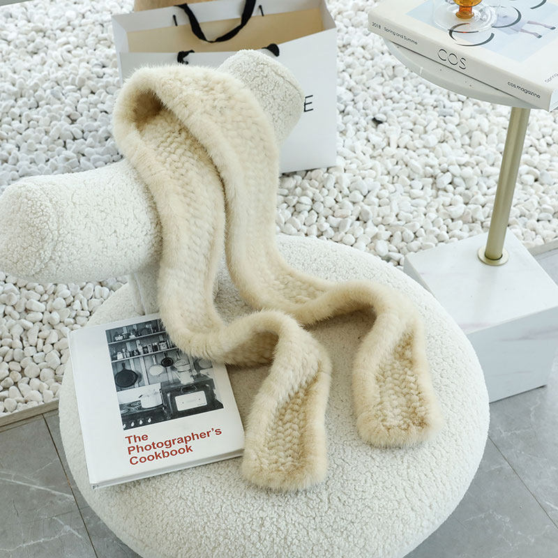 女冬新款水貂毛编织皮草围巾围脖 长款貂皮围巾 窄版简约保暖气质