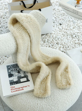 女冬新款水貂毛编织皮草围巾围脖 长款貂皮围巾 窄版简约保暖气质