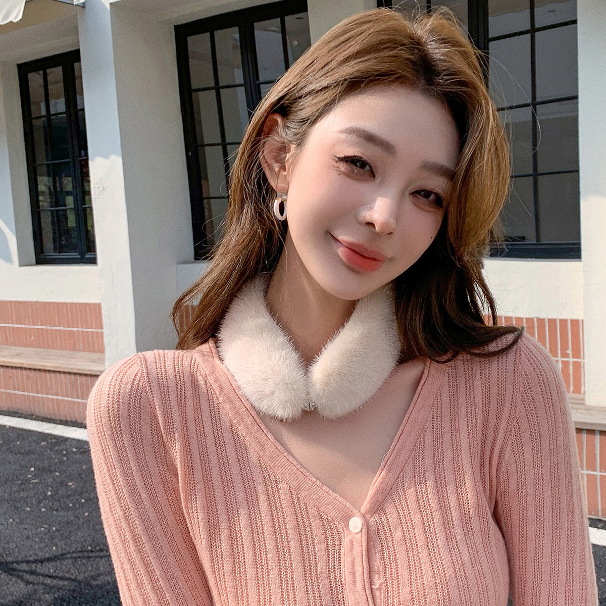 韩版迷你整皮水貂毛真毛吸扣围脖