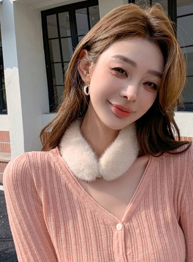 韩版迷你水貂围巾 整皮水貂毛真毛吸扣小围脖 气质装饰皮草围巾女