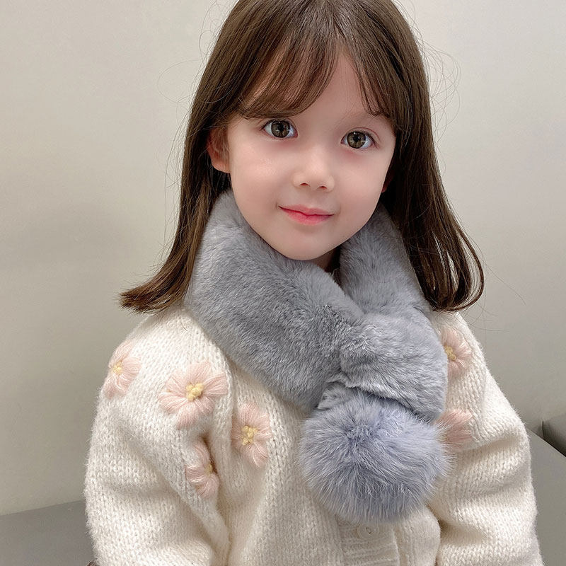 韩版獭兔毛穿插围巾儿童保暖冬季新款围脖獭兔毛可爱学生少女围脖