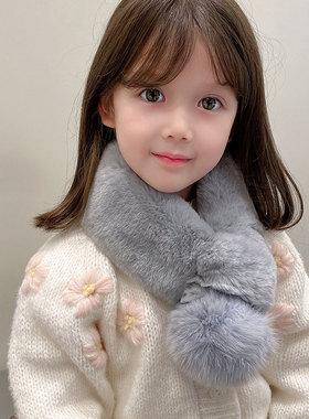 韩版獭兔毛穿插围巾儿童保暖冬季新款围脖獭兔毛可爱学生少女围脖