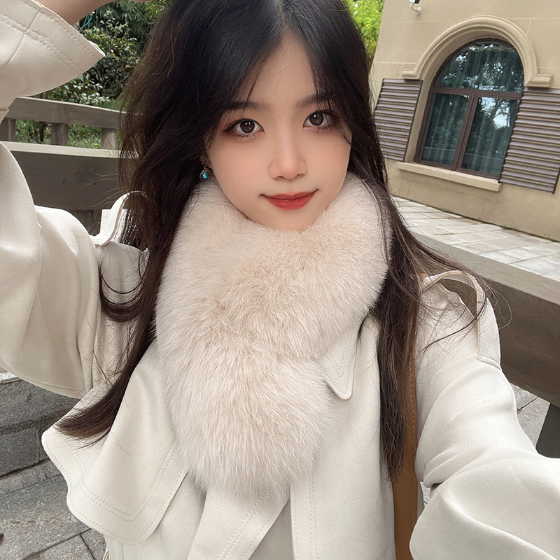 网红韩版狐狸毛围巾毛毛围脖女秋冬皮草真毛领子百搭长款夹子款