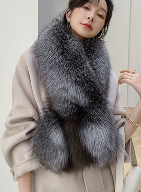 韩版经典款整皮狐狸毛披肩整皮皮草大围脖男女保暖交叉吸扣大围巾