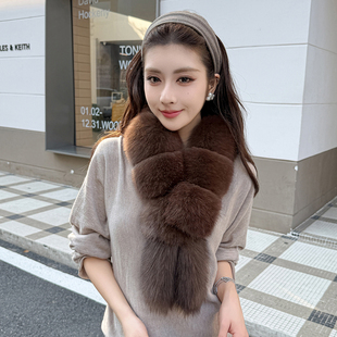 狐狸毛皮草围脖女冬季美拉德色双面围巾小尾巴设计保暖百搭夹子