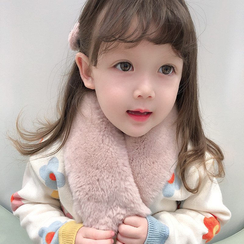 围巾女冬季可爱少女毛绒韩版獭兔毛加厚吸扣宝宝小孩百搭学生围脖