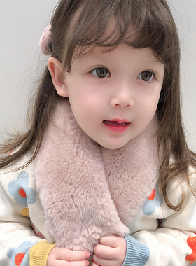 围巾女冬季可爱少女毛绒韩版獭兔毛加厚吸扣宝宝小孩百搭学生围脖