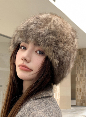 紫貂毛编织小圆帽保暖双面真毛袭皮帽子弹力护耳冬季皮草男女帽子