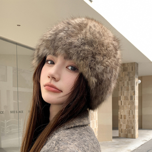 紫貂毛编织小圆帽保暖双面真毛袭皮帽子弹力护耳冬季皮草男女帽子