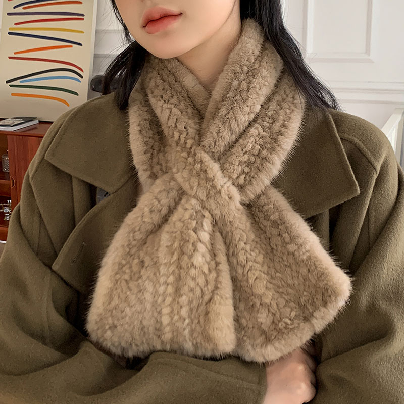 水貂毛皮草手工双面编织冬季围巾