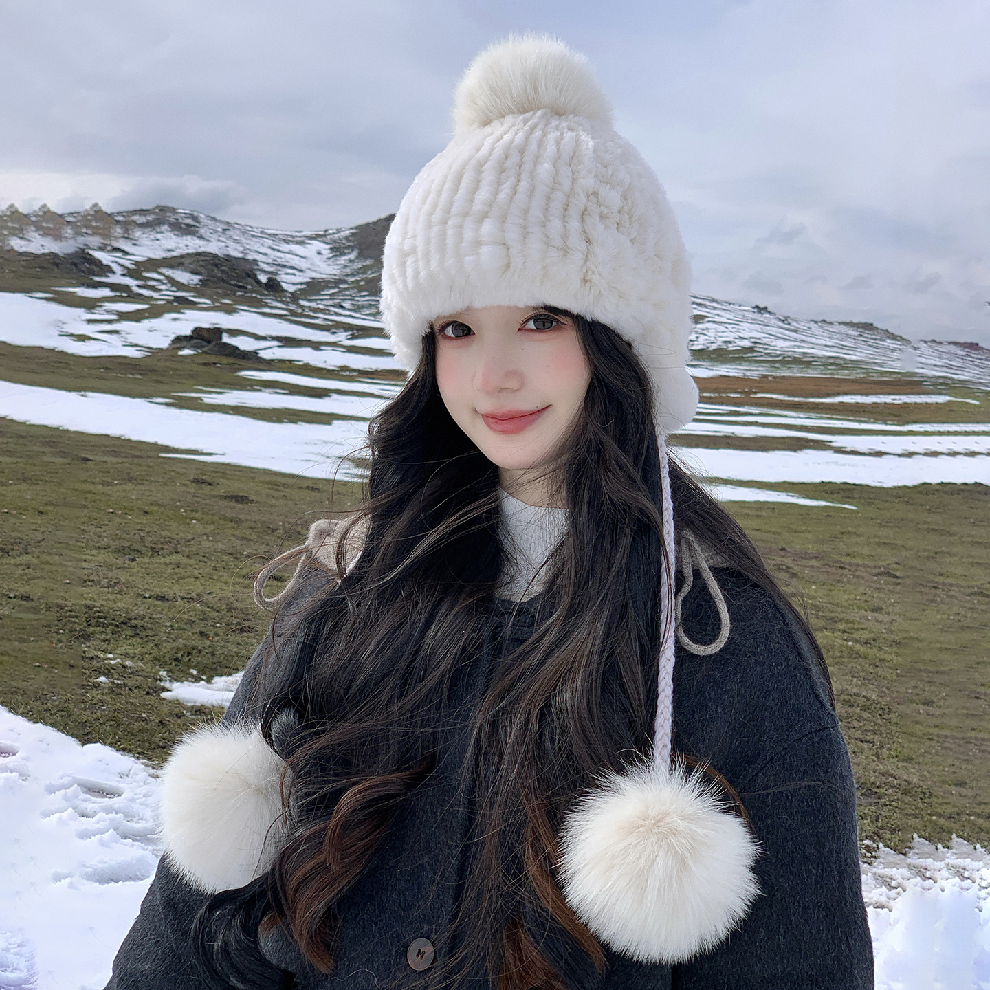 韩版新款女式保暖獭兔毛编织帽