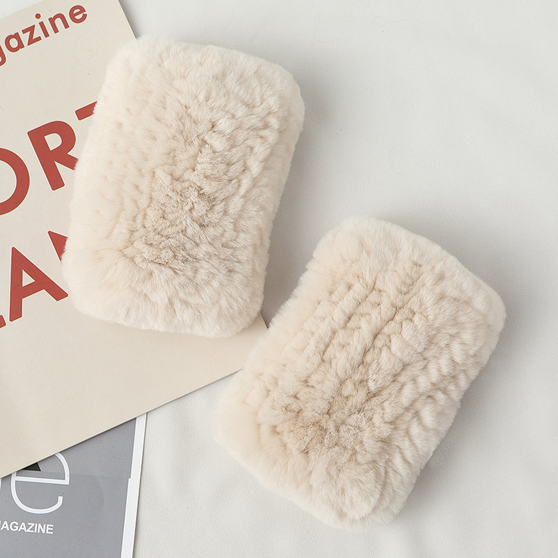 韩版皮草冬日好物保暖可爱毛绒绒獭兔毛真毛保暖半指加长手套韩国