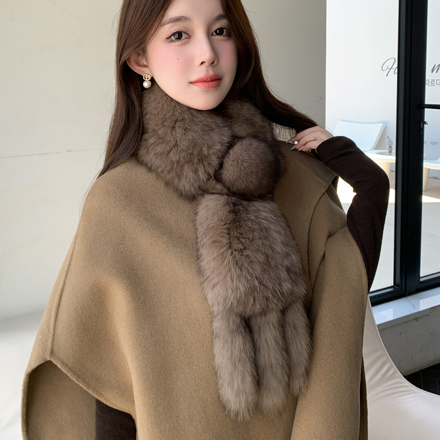 新款狐狸毛编织围巾獭兔毛韩版冬季保暖球球围脖休闲双面毛毛气质