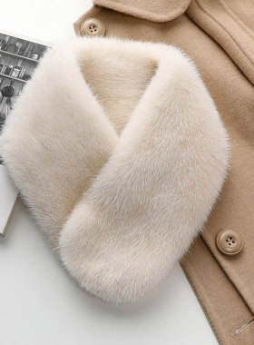 整貂水貂毛围脖女真毛皮草裘皮围巾假领毛毛领保暖简约韩版