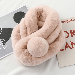 日韩女獭兔毛围巾单球可爱冬季围脖保暖兔毛皮草围脖爆款藕粉清仓