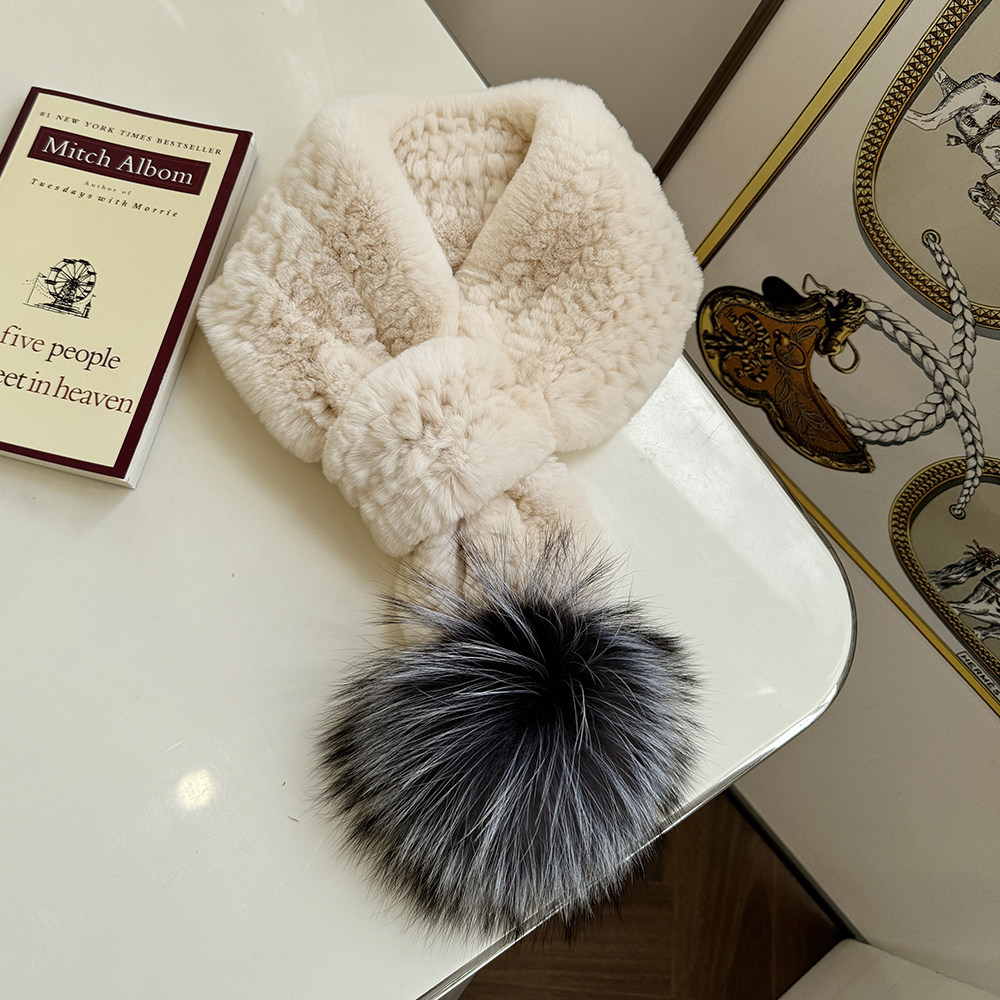 冬季保暖獭兔毛皮草围巾女士双面编织真毛毛领子狐狸毛球围脖百搭