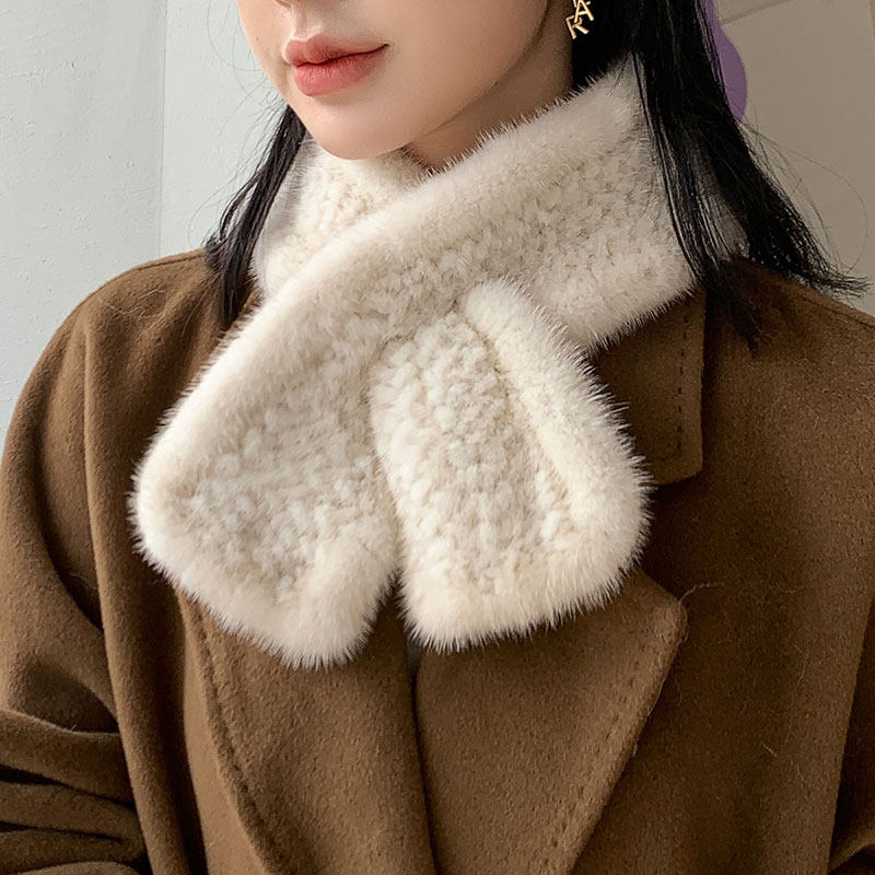 新款精致型双面真水貂毛编织皮草围巾女秋冬基础时尚百搭毛领围脖