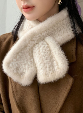 新款精致型双面真水貂毛编织皮草围巾女秋冬基础时尚百搭毛领围脖