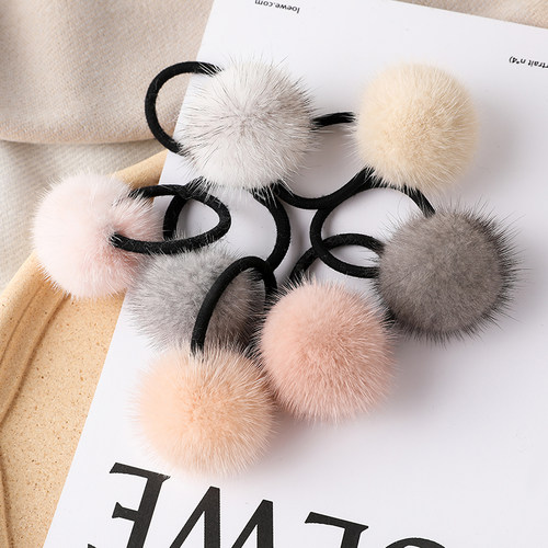 水貂真毛球球ins风皮草扎头发带