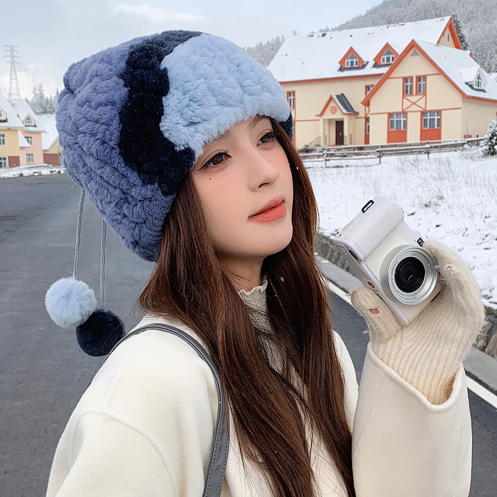 秋冬好物獭兔毛弹力围脖二用帽子